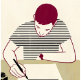 a young man writing at a desk
